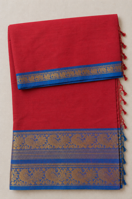 Narayanpet Big Border Cotton Saree with Rich Gold Zari Border