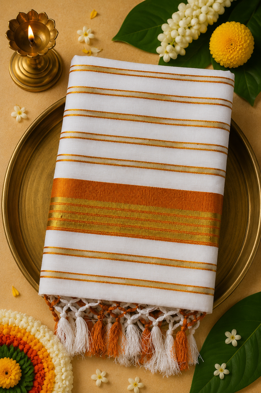 Premium Kerala Kasavu Saree with Running Blouse | Soft Cotton Blend | 5 Colour Variants | Festive & Traditional Wearing