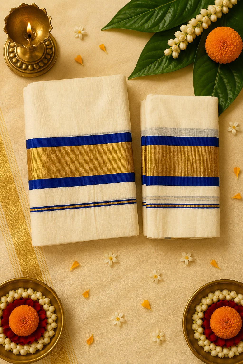 Premium Kerala Kasavu Set Mund | Traditional Cotton Set Mund for Onam, Vishu & Festive Wear