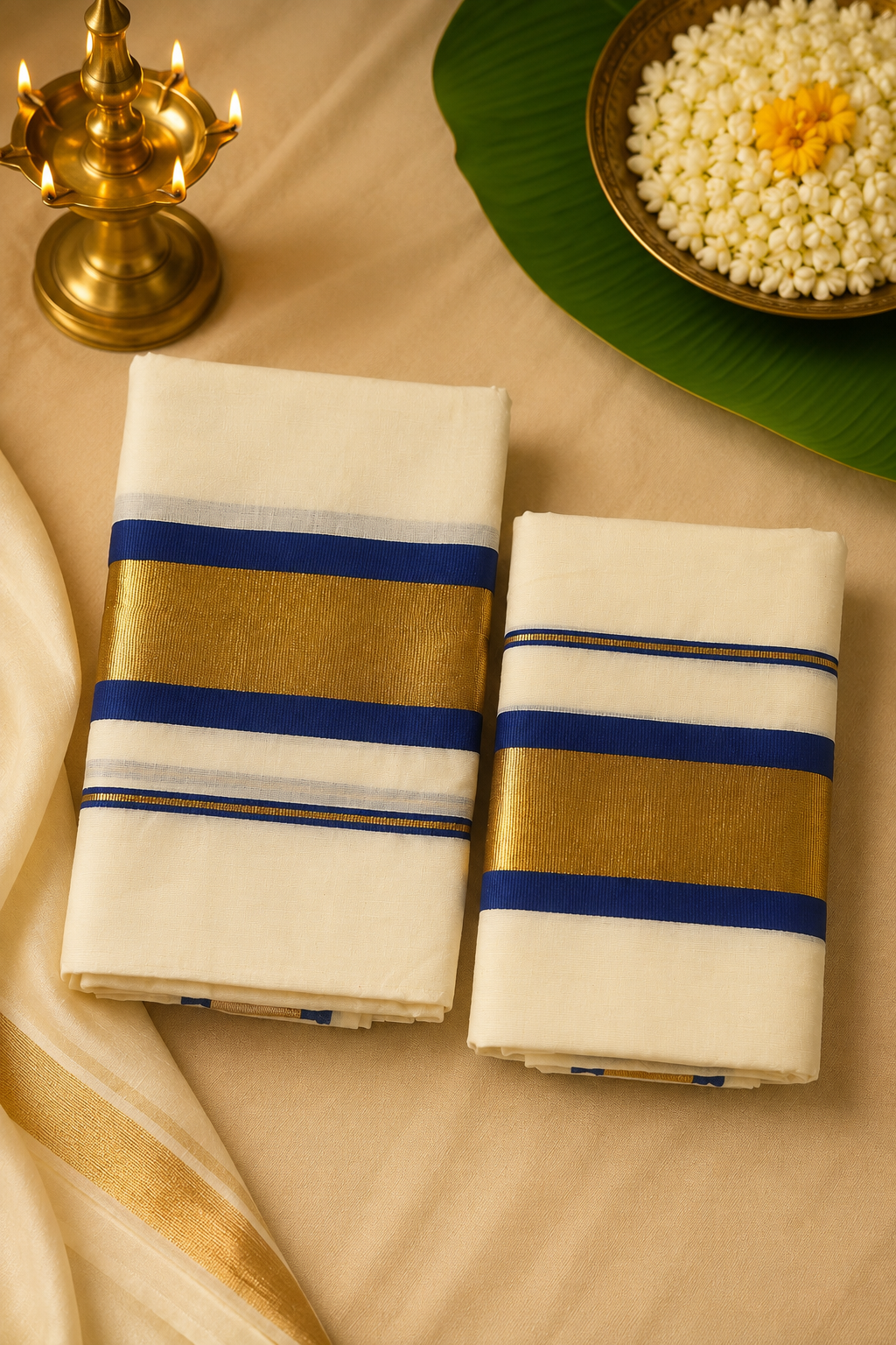 Royal Blue & Gold Kasavu Set Mundu | Traditional Kerala Festive Wear