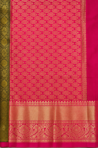 Mehendhi Green & Rani Pink Contrast Tissue Silk Saree – Premium Wedding Collection