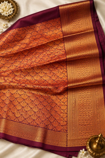 Bridal Tana All Self Silk Saree – Peacock Green & Wine Maroon Wedding Collection