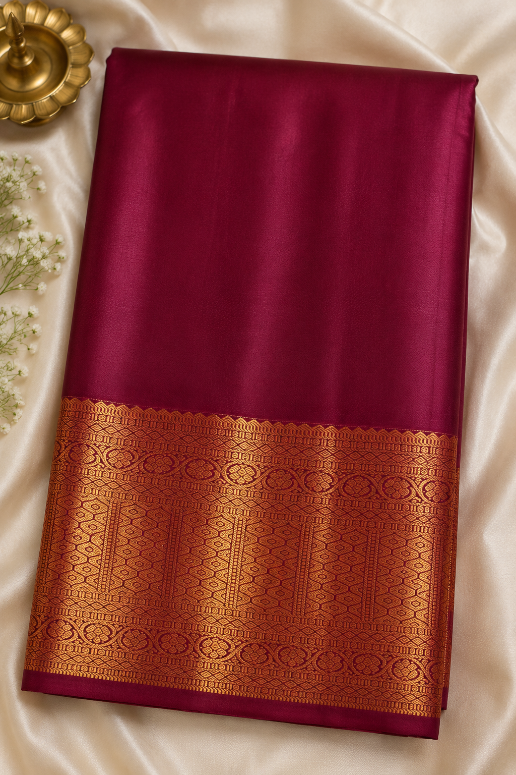 Bridal Tana All Self Silk Saree – Peacock Green & Wine Maroon Wedding Collection