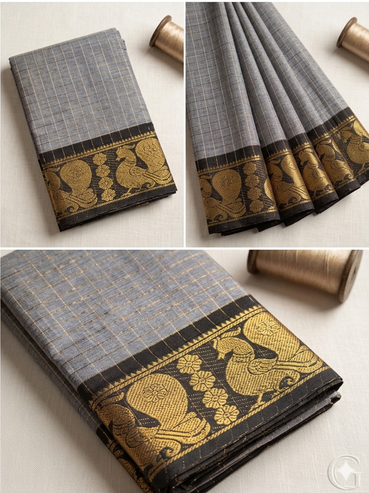 Pure Handloom Chettinad Cotton Saree | Traditional Checks | Everyday & Office Wear