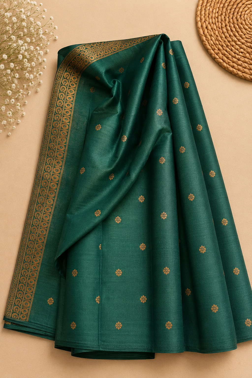 Antique Gold & Green kubera Pattu Tissue Saree | Pallakk Border