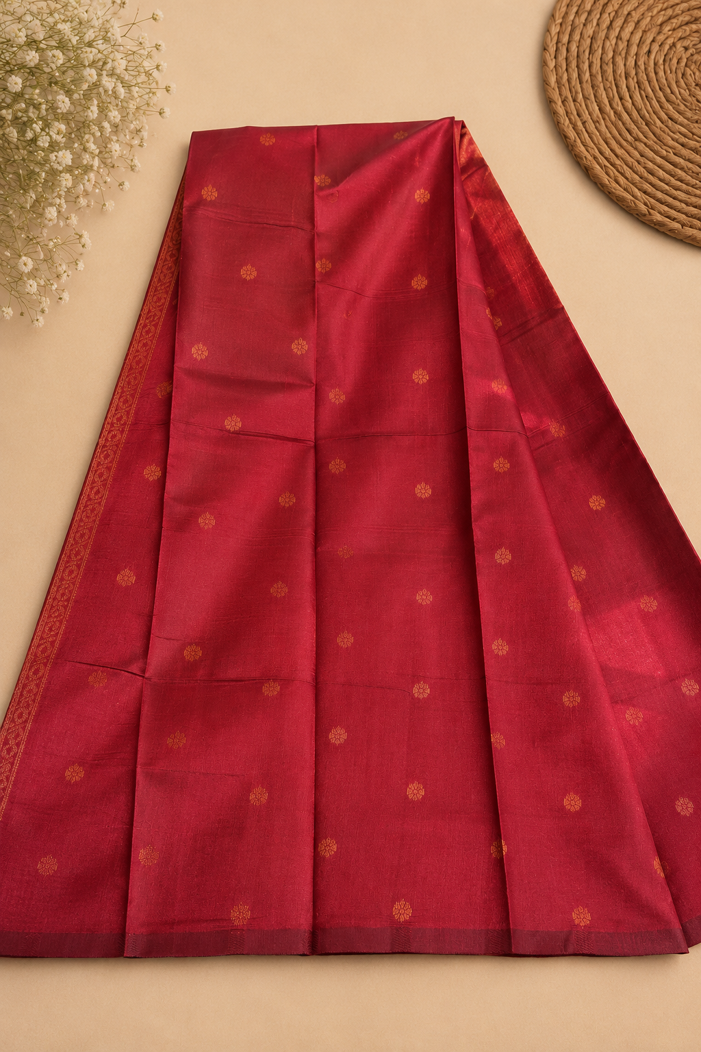 Royal Red & Antique Gold Pallakku Design Tissue Saree | Premium Wedding & Festive Collection