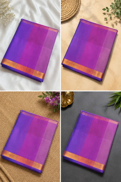 Premium Checked Soft Silk Saree – Lime Green & Royal Purple Contrast | Office Wear Collection