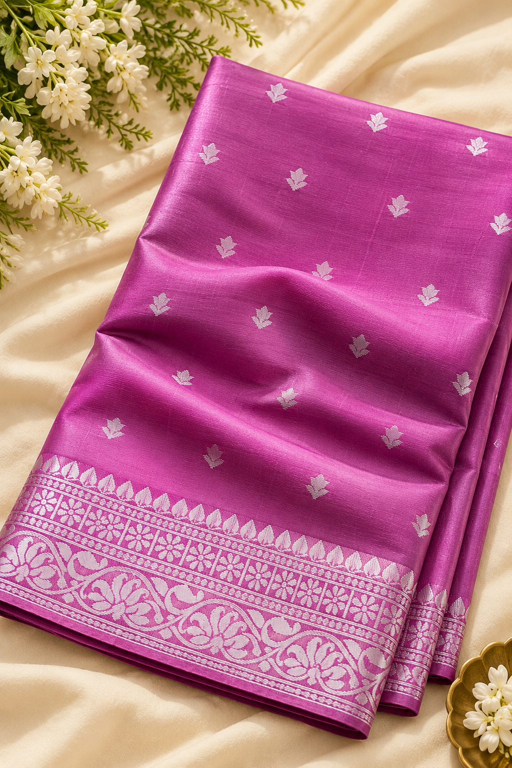 Kubera Pattu Special Tissue Silk Saree – Peach Orange & Royal Purple Jacquard Pallu