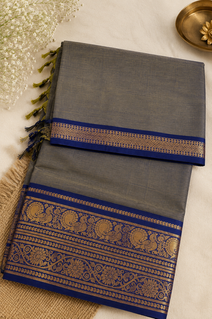 Narayanpet Big Border Cotton Saree with Rich Gold Zari Border