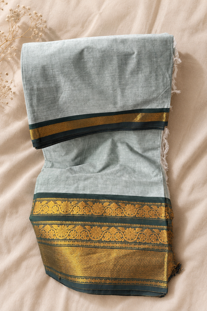 Narayanpet Big Border Cotton Saree with Rich Gold Zari Border