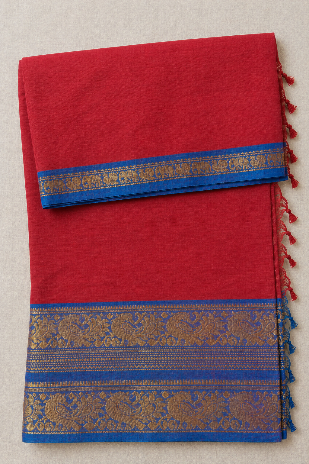 Narayanpet Big Border Cotton Saree with Rich Gold Zari Border