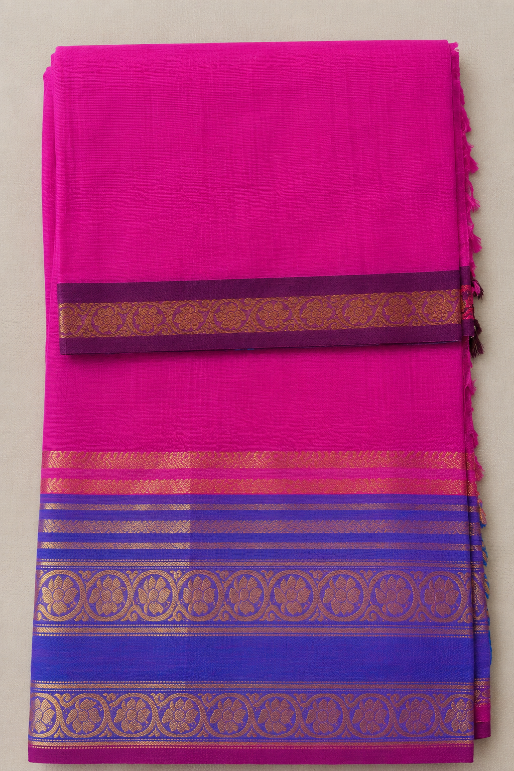 Narayanpet Big Border Cotton Saree with Rich Gold Zari Border