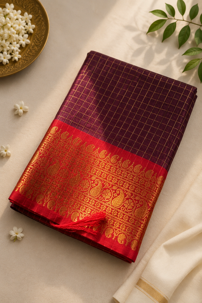 Vintage Silk Saree with Contrast Zari Border