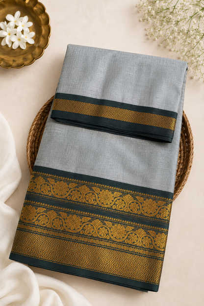 Narayanpet Big Border Cotton Saree with Rich Gold Zari Border