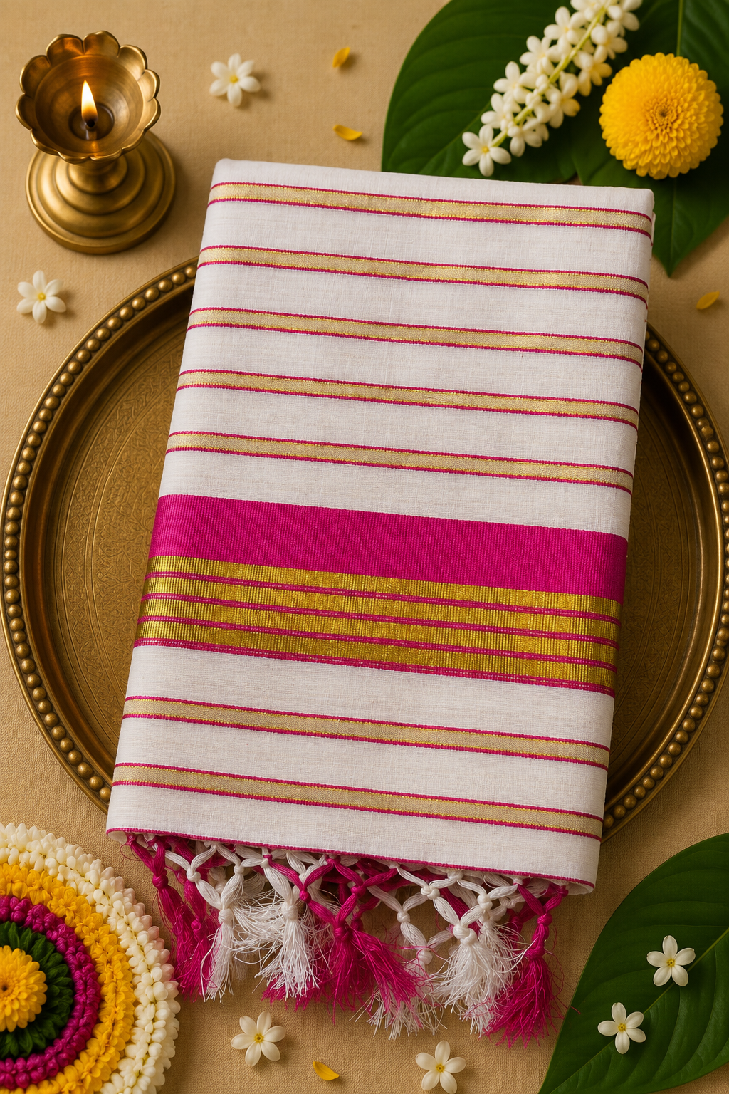 Premium Kerala Kasavu Saree with Running Blouse | Soft Cotton Blend | 5 Colour Variants | Festive & Traditional Wearing