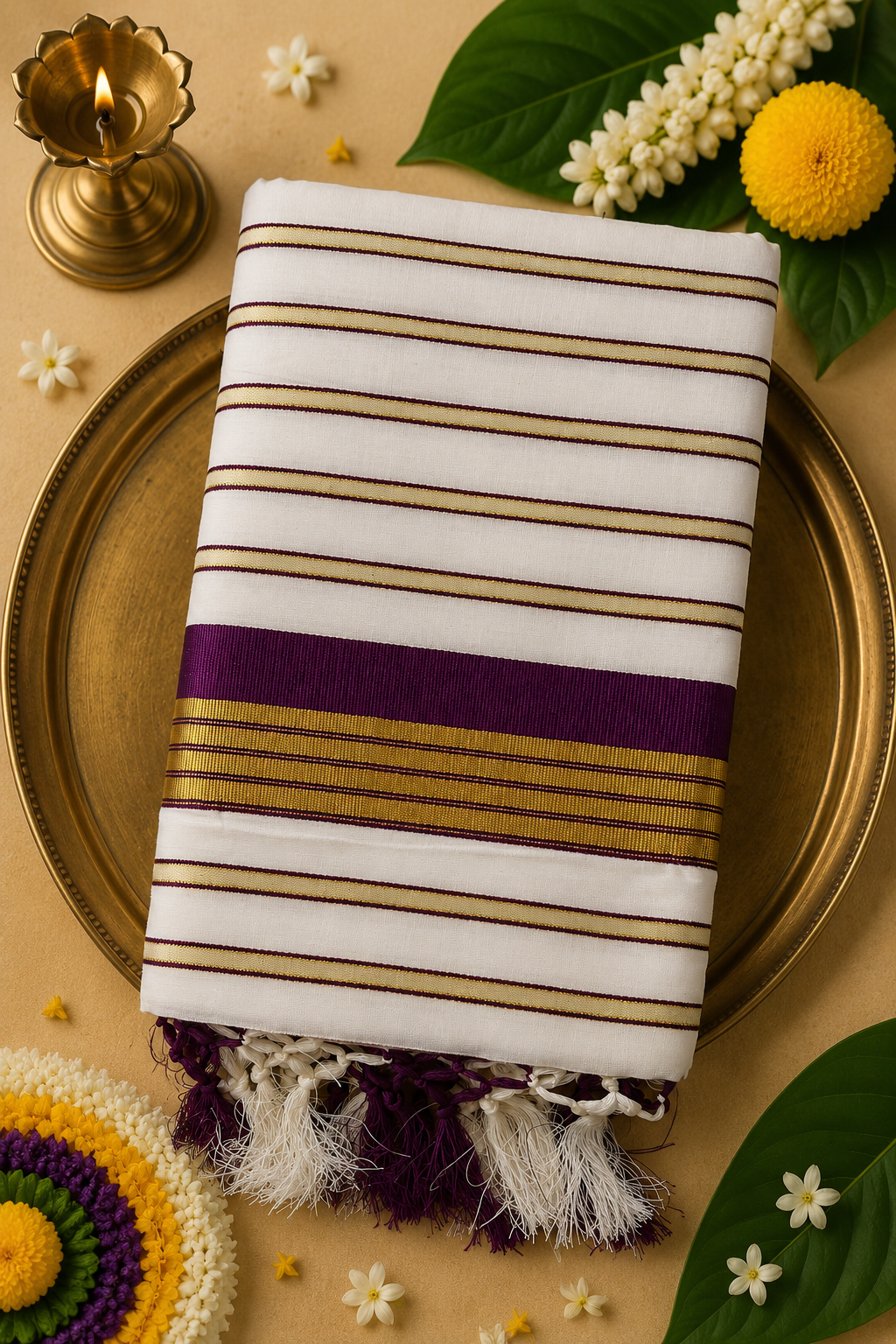 Premium Kerala Kasavu Saree with Running Blouse | Soft Cotton Blend | 5 Colour Variants | Festive & Traditional Wearing