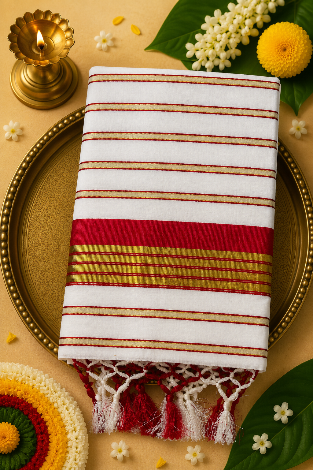 Premium Kerala Kasavu Saree with Running Blouse | Soft Cotton Blend | 5 Colour Variants | Festive & Traditional Wearing
