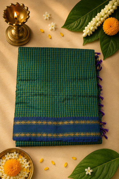 Classic Arani Pattu Cotton Saree | Checked Weave with Rich Zari Border | 4 Colour Variants