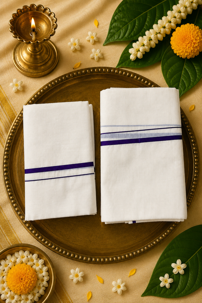 Puliyilakkara Cotton Set Mund | Traditional Kerala Set Mund | Multiple Border Colours