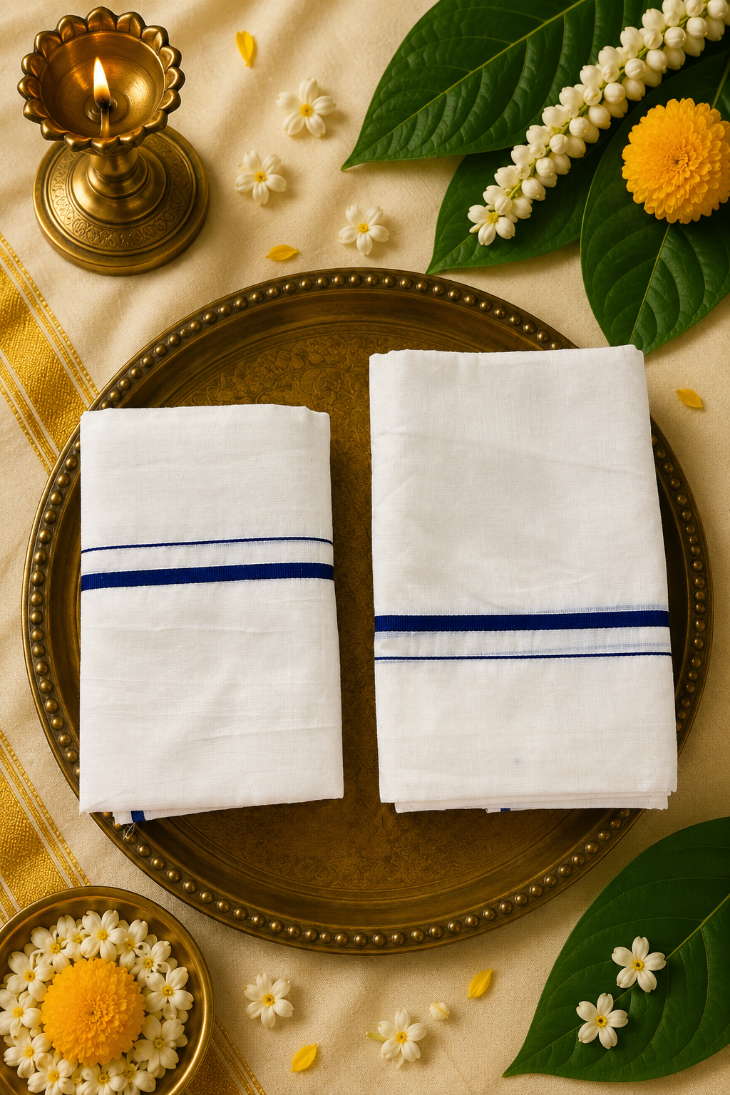 Puliyilakkara Cotton Set Mund | Traditional Kerala Set Mund | Multiple Border Colours