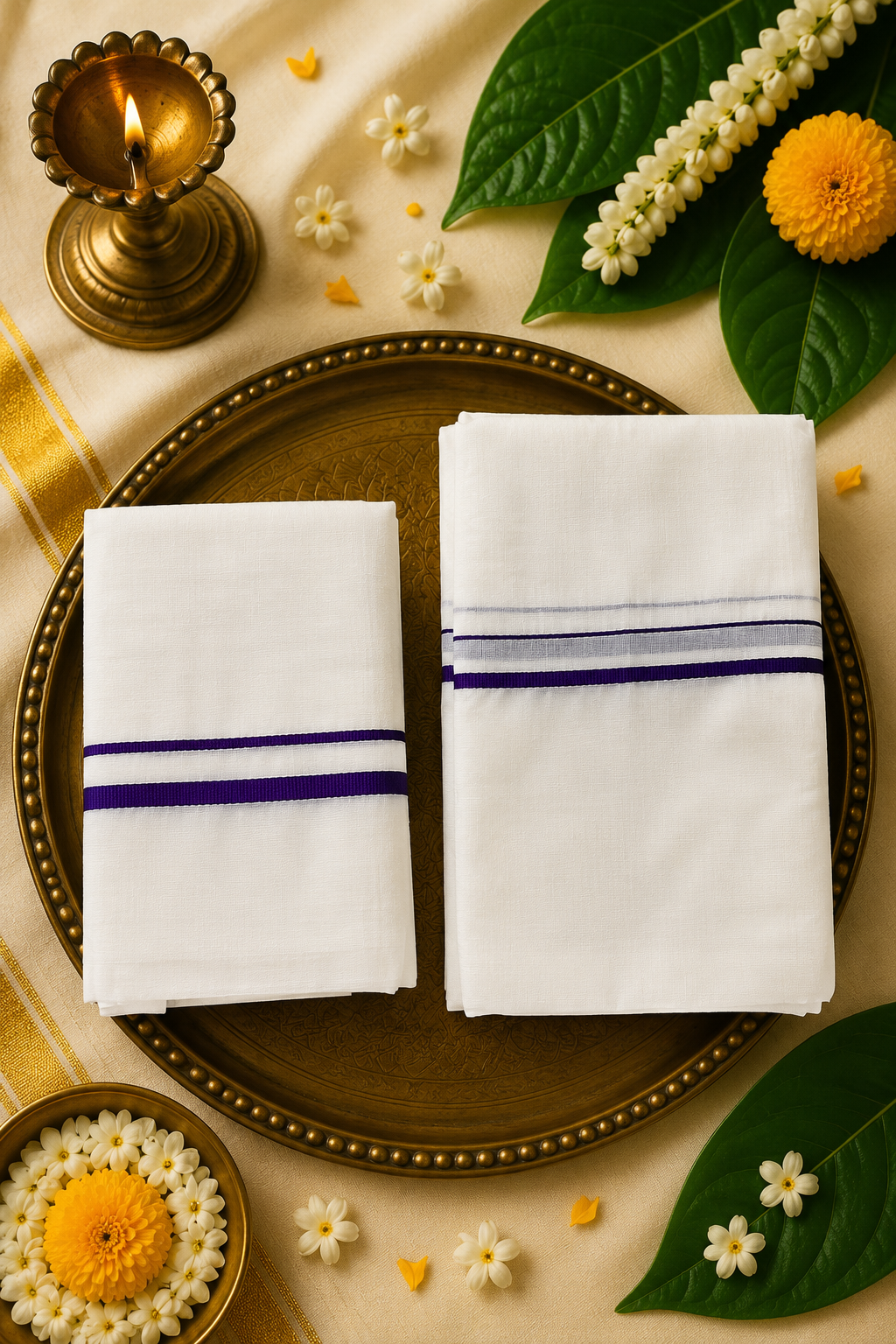 Puliyilakkara Cotton Set Mund | Traditional Kerala Set Mund | Multiple Border Colours