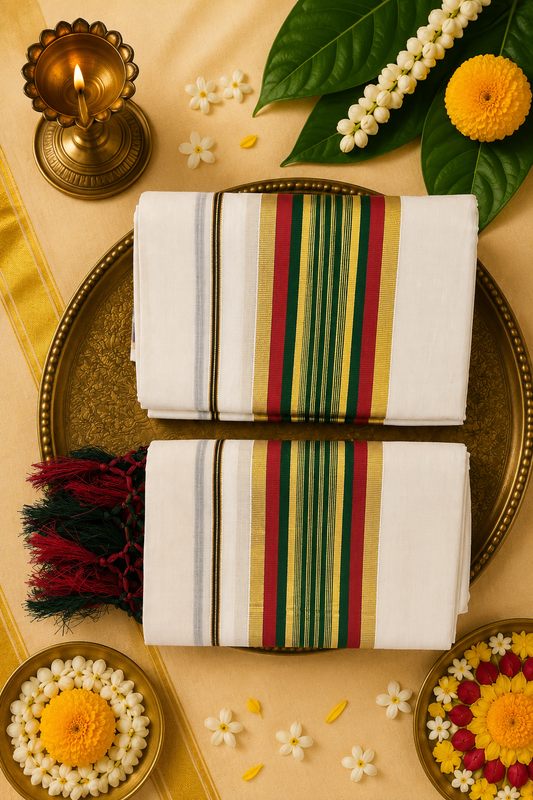 Premium Kerala Temple Border Cotton Set Mund | Traditional Kasavu Set | Festive & Wedding Wear