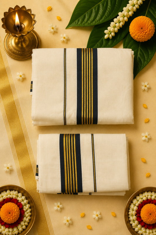 Premium Black Kasavu Kerala Set Mund | Traditional Cotton Set Mund | Onam & Festive Collection