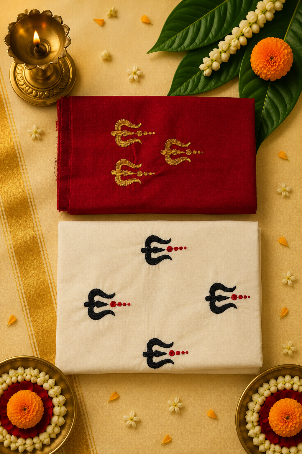 Onam Special Trishul Embroidered Kerala Cotton Saree with Matching Blouse Piece | Premium Festive Wear