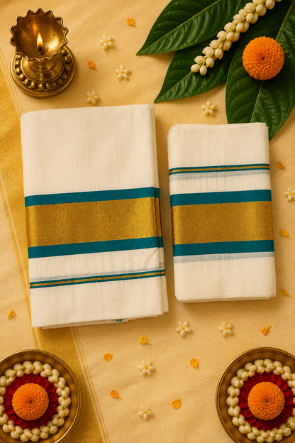 Premium Kerala Kasavu Set Mund | Traditional Cotton Set Mund for Onam, Vishu & Festive Wear