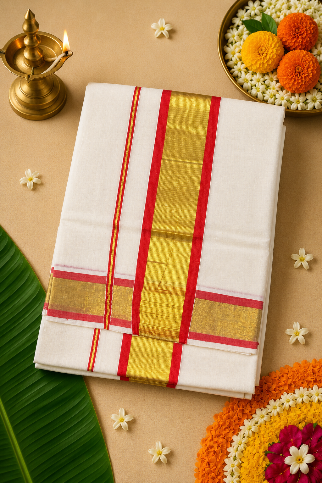 Red Kasavu Cotton Saree – Traditional Golden Border | Kerala Festive Wear