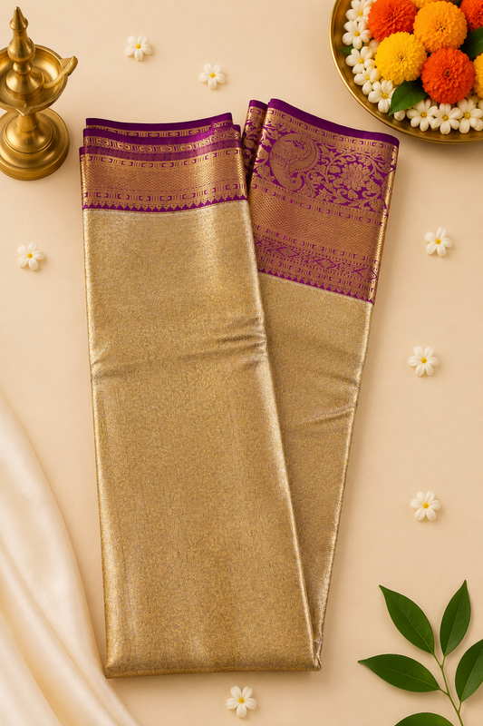 White & Purple Gold Zari Silk Saree – Wedding & Reception Wear