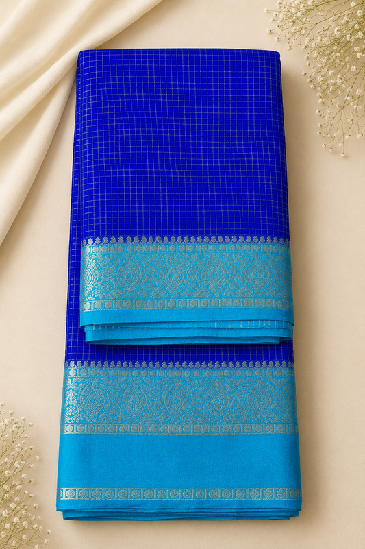 Royal Blue & Aqua Blue Banarasi Soft Silk Saree