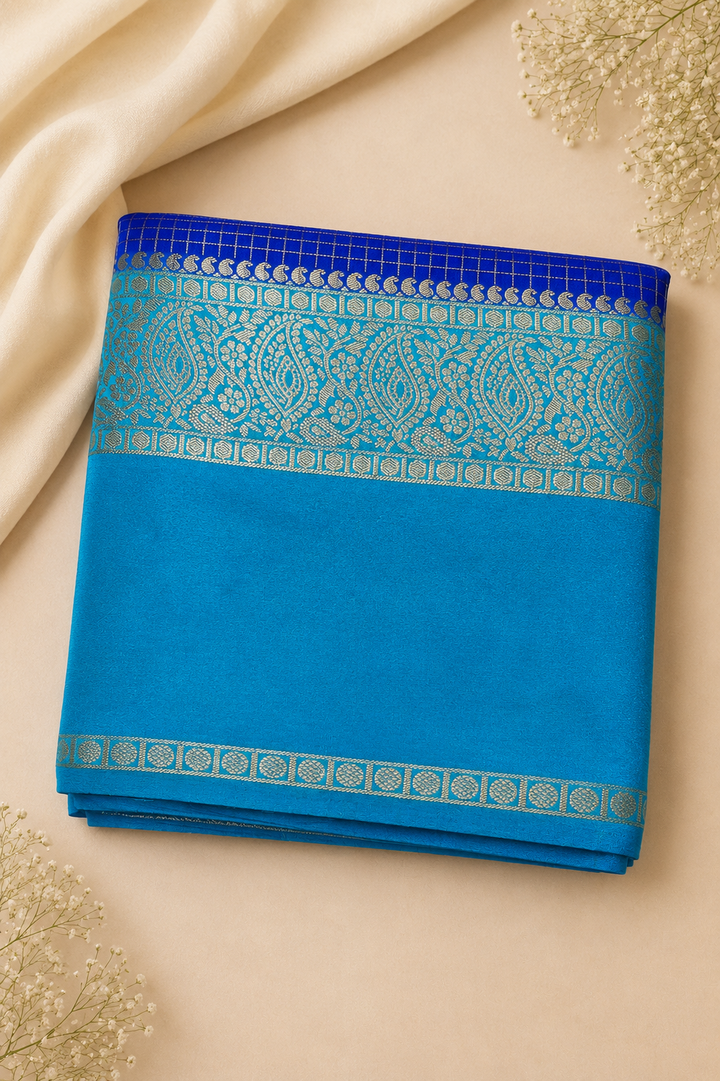Royal Blue & Aqua Blue Banarasi Soft Silk Saree