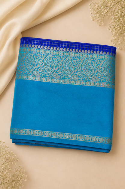 Royal Blue & Aqua Blue Banarasi Soft Silk Saree