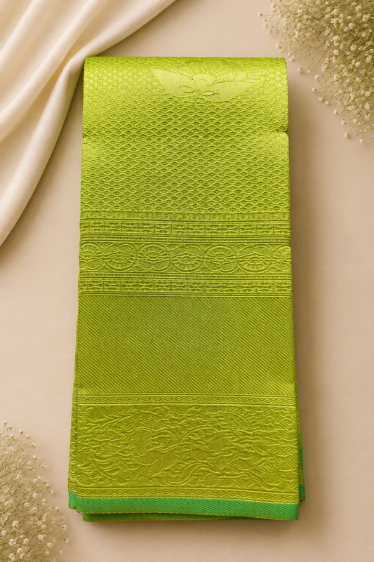 Lime Green Tissue Saree with Elegant Woven Zari Detailing