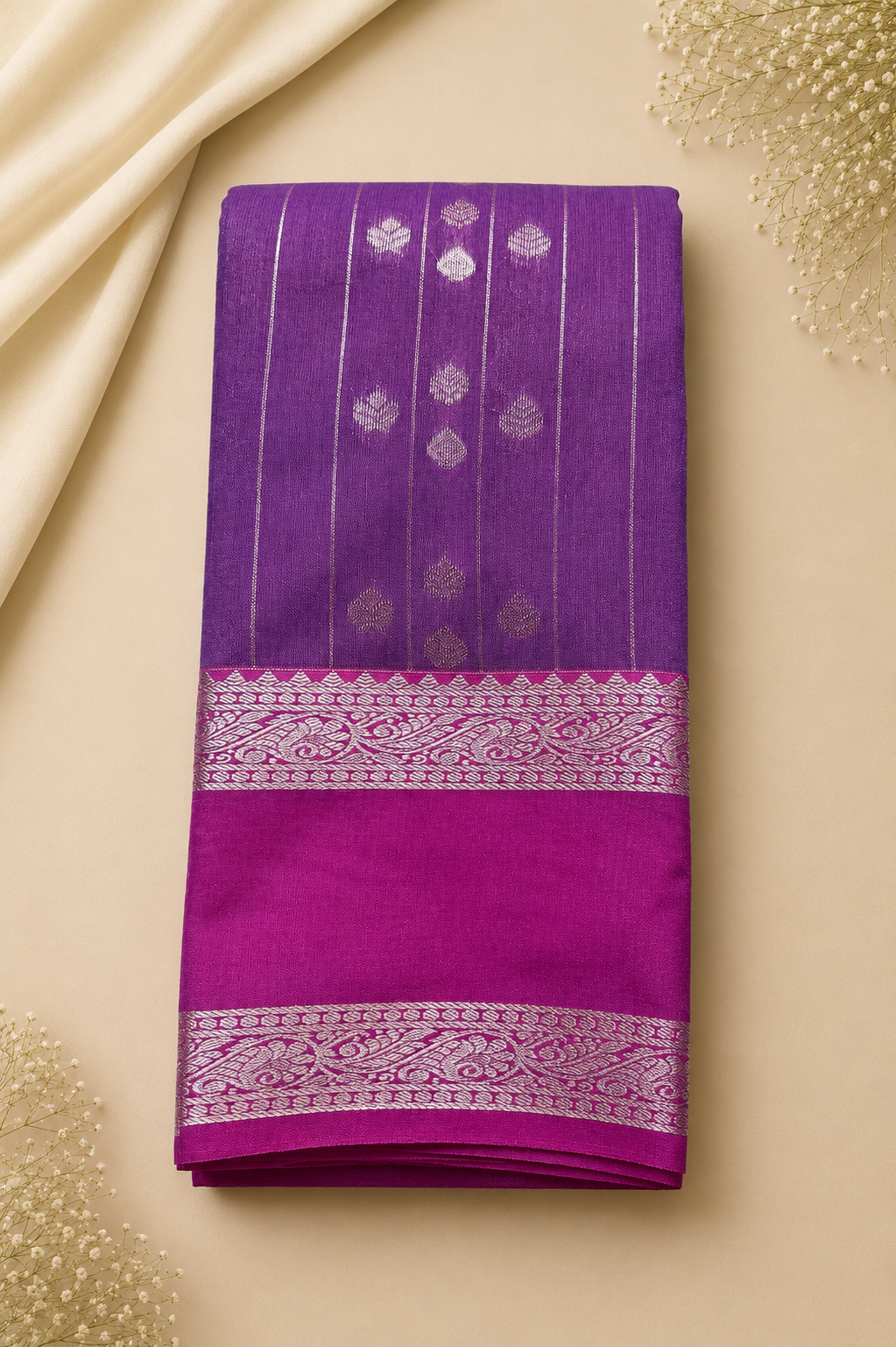 Purple & Magenta Soft Cotton Saree with Woven Border