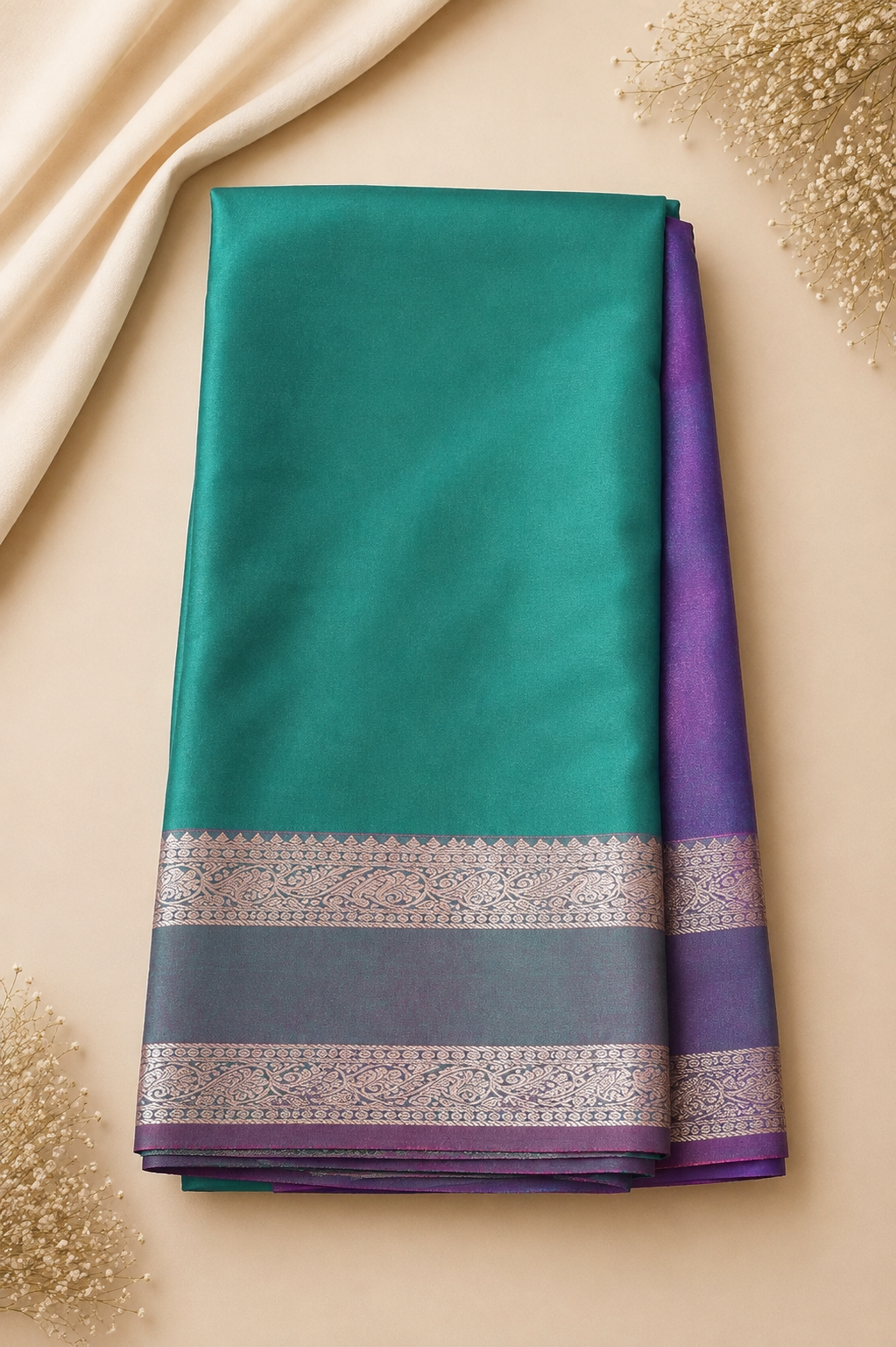 Purple & Magenta Soft Cotton Saree with Woven Border
