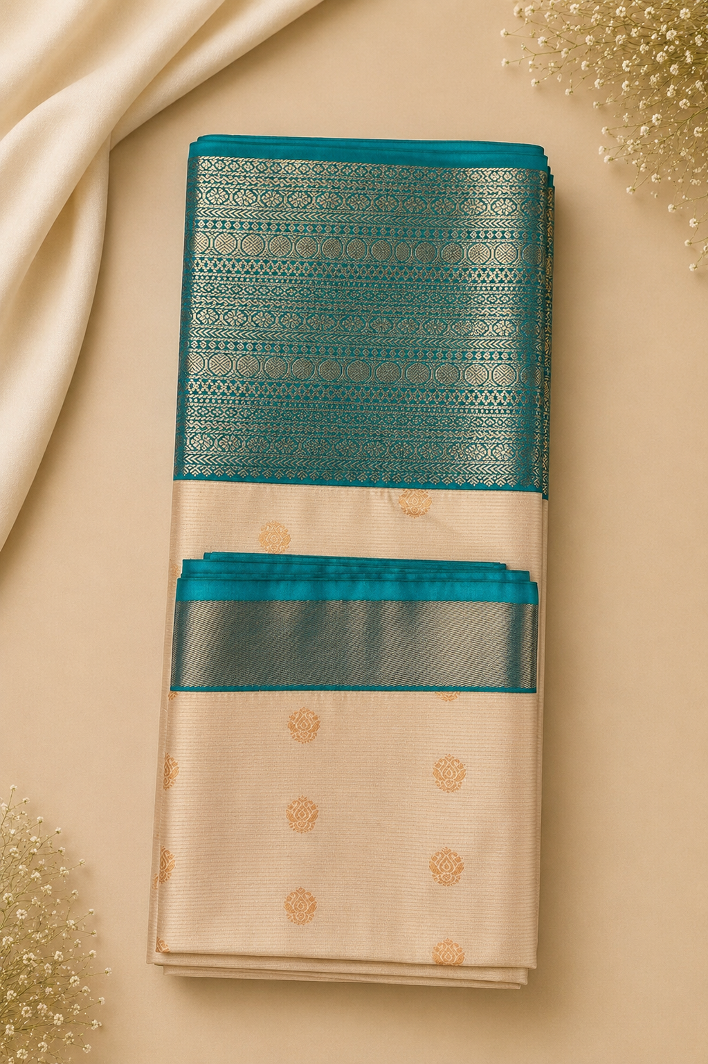 Teal & Gold Soft Kanchi Pattu Wedding Saree