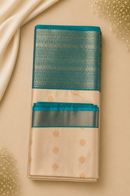 Teal & Gold Soft Kanchi Pattu Wedding Saree