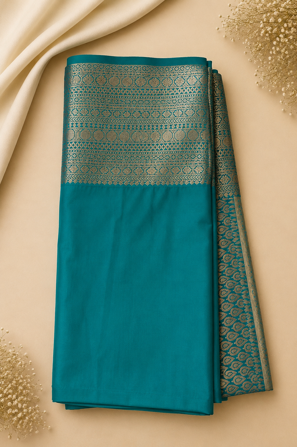 Teal & Gold Soft Kanchi Pattu Wedding Saree