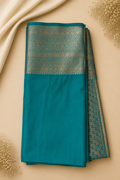 Teal & Gold Soft Kanchi Pattu Wedding Saree