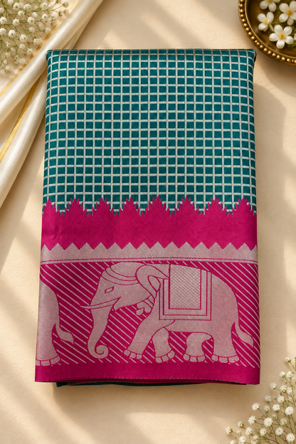Kanchi Pattu Silk Saree – Rich Contrast Pallu & Blouse