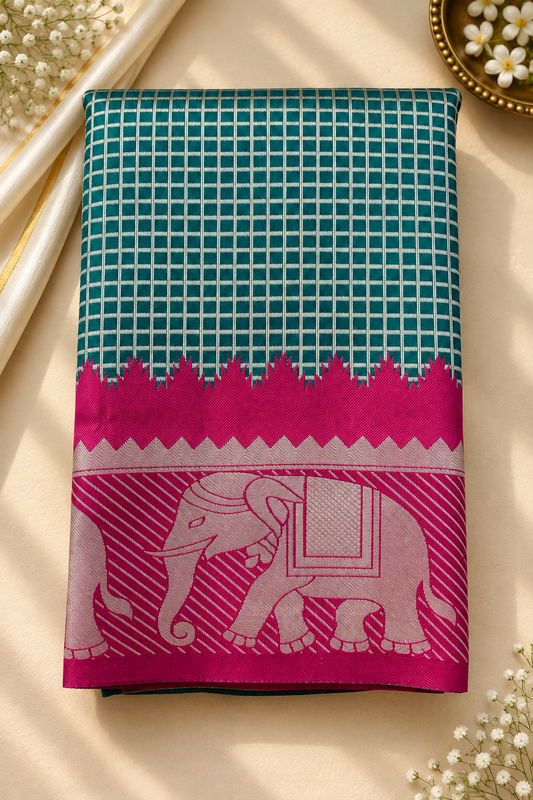 Kanchi Pattu Silk Saree – Rich Contrast Pallu & Blouse
