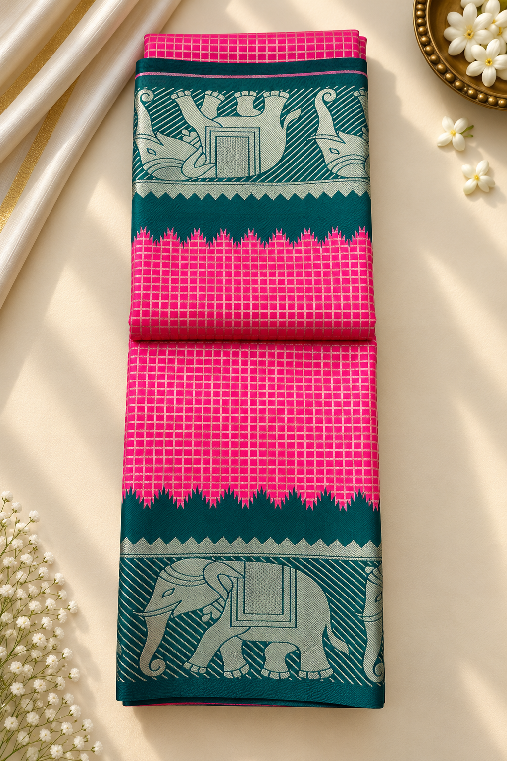 Kanchi Pattu Silk Saree – Rich Contrast Pallu & Blouse