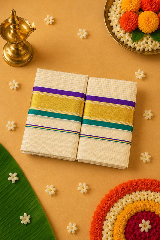Kerala Kasavu Set Mund – Contrast Zari Border