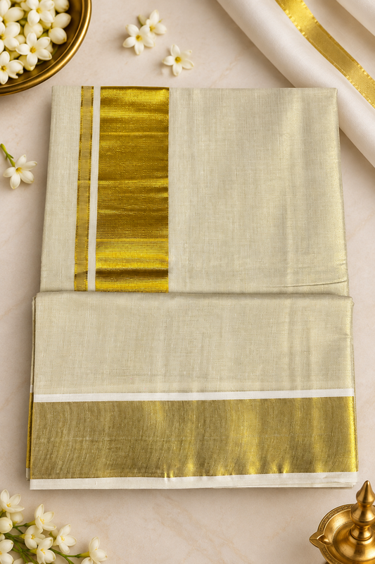 Kasavu Tissue Saree – Classic Golden Zari Elegance