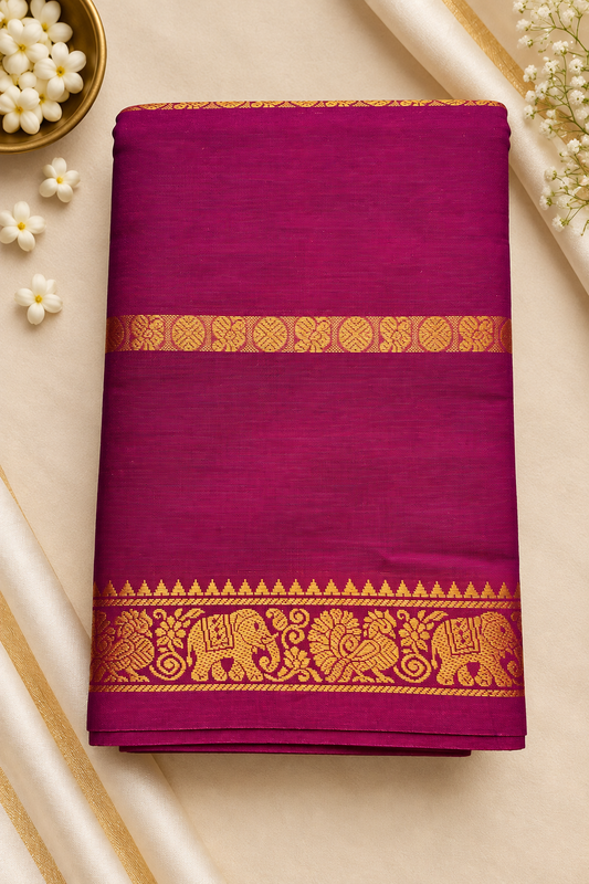 Premium Kanchi Cotton Saree – Traditional Zari Elegance