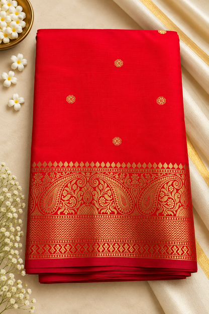 Banarasi Zari Silk Saree for Wedding & Festive Wear – Coffee Brown, Blue Purple, Blue & Red