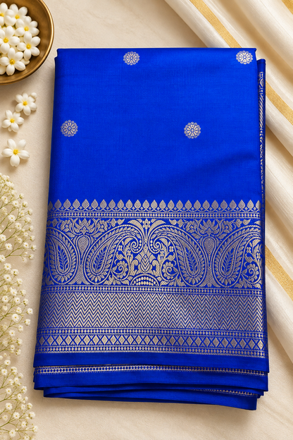 Banarasi Zari Silk Saree for Wedding & Festive Wear – Coffee Brown, Blue Purple, Blue & Red