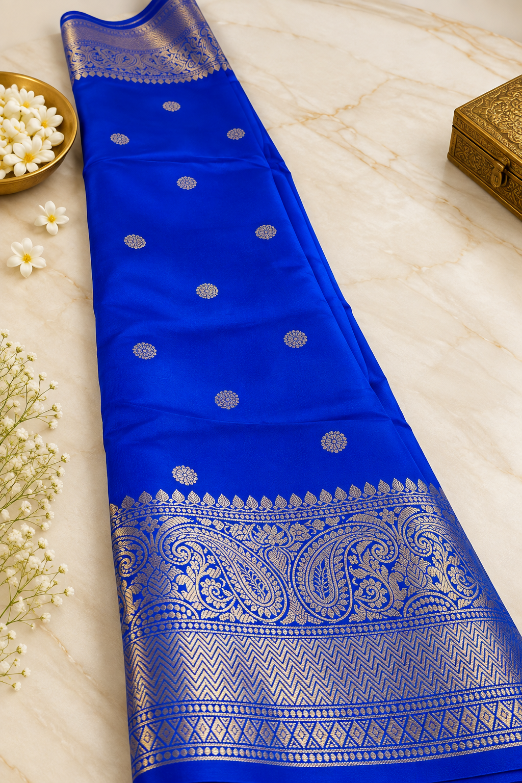 Banarasi Zari Silk Saree for Wedding & Festive Wear – Coffee Brown, Blue Purple, Blue & Red